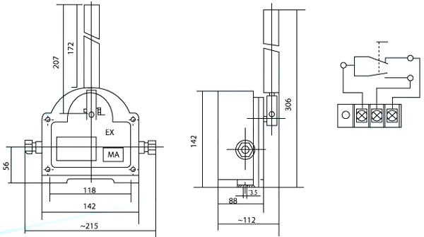 BZX-220/3本安隔爆矿用跑偏开关安装与接线图