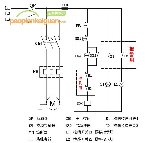 双向拉绳开关电气接线图(可实际PLC远程报警)